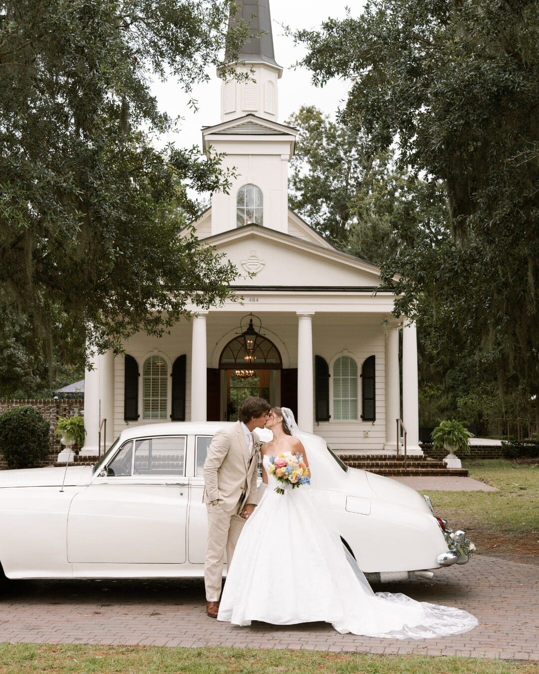 bride and groom just married at the chapel at the Montage in Palmetto Bluff